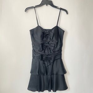 Black Silk Babydoll Bow Mini Dress